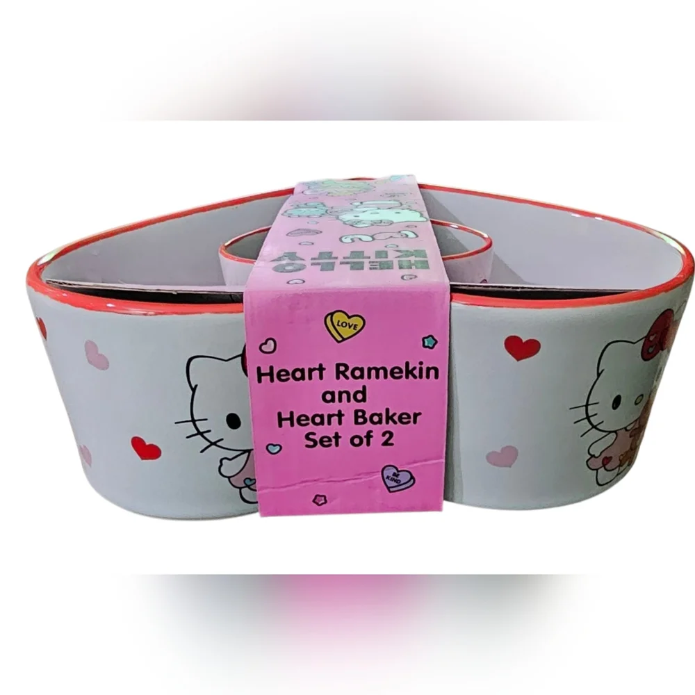 Hello Kitty - NEW Lot Of 2 Heart-Shaped Bakeware & Ramekin Oven Safe Valentines